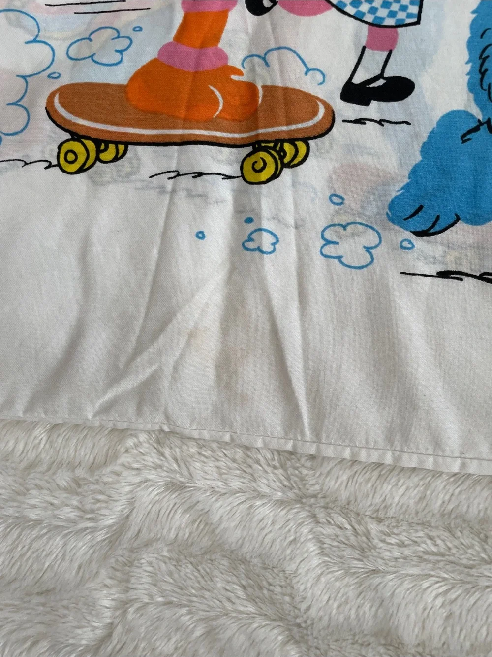 Vintage Sesame Street Skateboarding Characters Pillowcase - Yellow, Blue, Red